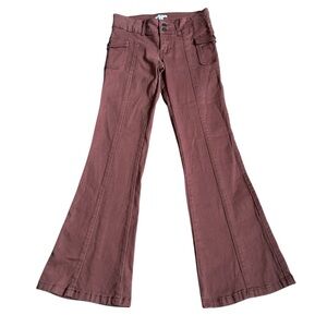BP Flare Jeans Brown Women’s 27 Flap Pockets Front Seam Retro Stretch Denim